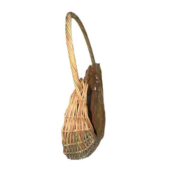 Vintage Hanging Wicker Flower Basket Handwoven Boho Cottagecore Plant Holder - Picture 7 of 14